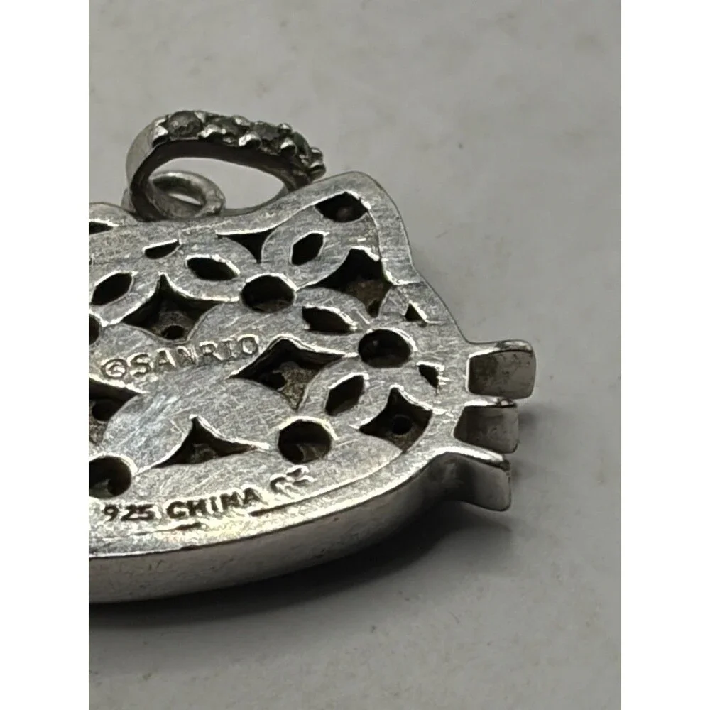 Hello Kitty Sterling Silver Sanrio Rhinestone Head Pendant 925